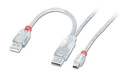 Lindy 1m USB Cable - Dual Power, 2 x Type A (20cm) to Mini B, USB 2.0 (31784)