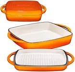 2 In 1 Enameled Square Cast Iron Baking Pan Cookware Dish With Grill Lid, 11-inch Multi Baker Casserole Dish, Lasagna Pan, Pumpkin Spice