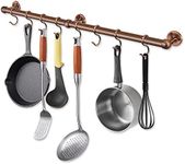 ROTHLEY Copper Pot Rail 23.7 Inch Hanging Pot Rack Stainless Steel Kitchen Rail with S Hooks Utensil Rack Rail Wall Mounted Pot and Pan Hanging Rack Mug Holder Pot Hangers Kitchen Rail Wall Pan Rack