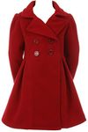 BluNight Collection Girls Dress Coat Long Sleeve Button Pocket Long Winter Coat Outerwear 2-14, Red, 12