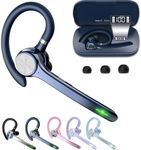 HEIBAS Bluetooth Headset, Wireless Bluetooth Earpiece with 500mAh Charging Case 72 Hours Talking Time Built-in Microphone for iOS Android Cell Phone, Hand-Free Headphones for Trucker, Office-Blue