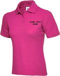 Personalised Embroidered Your Text Ladies Classic Polo Shirt Casual Workwear Partywear Adult Women Gift Top (Hot Pink, M, m)