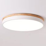 Yiisem Dimmable Wood LED Flush Mount Ceiling Light, 2700K-6000K Selectable Modern Round Close to Ceiling Lighting Fixtures, Minimalist White Ceiling Lamp for Living Room, Bedroom, Laundry Room