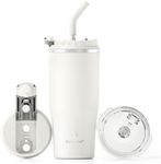 Ideus 24oz Insulated Travel Coffee Tumbler, Coffee Cups with Lids and Straw, Stainless Steel Coffee Mug, Double Wall Vacuum Flask for Adult Men and Women, White