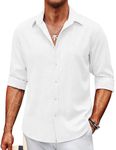 COOFANDY Men's Linen Long Sleeve Button Down Casual Untucked Shirts Button Up Wrinkle Free Oxford Shirts, White, Medium