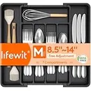 Lifewit Silverware Drawer Organizer, Expandable Utensil Tray for Kitchen, BPA Free Flatware and Cutlery Holder, Adjustable Plastic Storage for Spoons Forks Knives, 8.5-14 x 12", Black