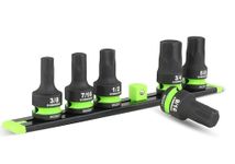 GRIPEDGE Tools | 6-PC - 1/2" Dr Short SAE Impact R.P.T. Hex Driver Set | Sizes 3/8, 7/16, 1/2, 9/16, 5/8, 3/4| Made With Cr-Mo Steel | Includes Premium Aluminum Socket Rail |