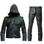 Mens Motorcycle Leather Pants Men Amell Green Arrow Oliver Queen Costume Faux Leather Pants Men