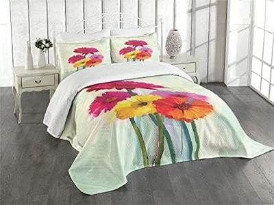 Ambesonne Gerber Daisy Bedspread Set, Posy of Spring Flowers Oil Painting Style Impressionist Still Life Art Theme, 3 Piece Decorative Bedding Coverlet and 2 Pillow Shams, King Size, Multicolor