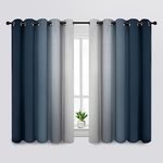 SimpleHome Ombre Room Darkening Curtains for Bedroom, Gradient Navy Blue to Grey White Light Blocking Thermal Insulated Grommet Window Curtains/Drapes for Living Room,2 Panels, 62x63 inches Length