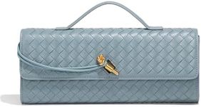 Dreubea Women's Handmade Woven Evening Bag Casual Leather Shoulder Handbag Fashion Crossbody Clutch Purse, Haze Blue