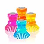 Dish Brush Heavy Duty Soap Dispenser With Bristle Washing Up Brush For Pot Pan Cleaning Sink Refillable Palm Brush Grease Removal Dish Scrubber Assorted Colour Kitchen Cleaning Accessory 9x8x8cm (1Pc)