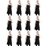 CWFUN 12 pack Black Apron bulk for Women Men with Pockets, Plain Adult Bib kitchen Cooking bbq Painting Aprons