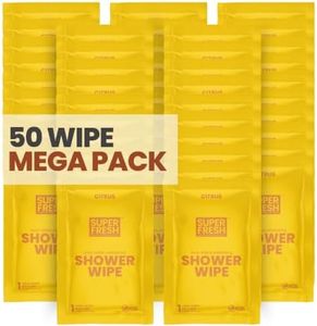 Super Fresh Shower Wipes Large Citrus Body Wipes for No Rinse Bathing Personal Hygiene Gym Travel or Camping Enriched with Aloe and Vitamin E 50 Individually Wrapped Disposable Sheets