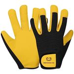 Gardening Gloves Leather Thorn Safety Working Heavy Duty Work Gloves for Women and Men Garden Tools Mechanic Breathable Gardener Non-Slip Rigger Gloves Protective Gift (Yellow, S (Pack of 1))