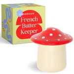 Mushroom Shaped Butter Dish - French Style Butter Keeper - Red and White Ceramic Butter Crock for Countertop - Storage Container for Spreadable Butter