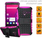 For Motorola Moto G5 / Moto G 5th Gen (2017) - Hard Silicone Strong Heavy Duty Shock Proof Dual Layer Armour Protective Case Cover with Built-in Stand in HOT PINK