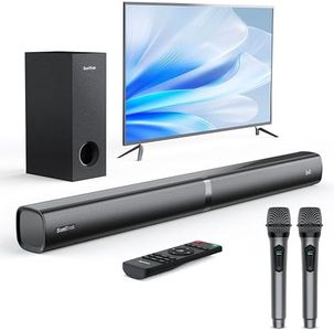 Soundbar with Subwoofer for TV, Karaoke Sound Bar with 2 Wireless Microphones for Singing, BT 5.3 Home Theater Surround Sound System with HDMI ARC Optical AUX USB for Family Party, Movie Night