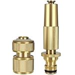 Garden Hose Nozzles with Hose Connector, Adjustable Hose Spray Nozzle & Quick Connector Fittings Set, Solid Brass Pressure Spray Nozzle for Garden Hoses (2 Pack)