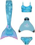 Planet Mermaid Kids Deluxe Mermaid Tail Set for Girls inc Blue Magic Fin, Tail, Tankini Top & Briefs. Aqua Daydreamer, 6-7 Years