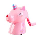 WISHKEY Plastic Cute Cartoon Unicorn Shaped Manual Color Pencils/Pencil Sharpener for Toddlers, Table Sharpener Machine School Stationary Gift for Kids (Pack of 1, Multi Color)