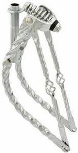 Lowrider 20" Bent Cage Square Twisted Spring Fork 1" Chrome. Bike Fork, Bicycle Fork, Bike Fork Bicycle Fork