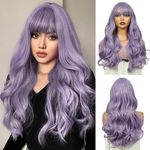 QUEENTAS Purple Wigs for Women 24 Inch Long Curly Wavy Wig Lavender Purple Middle Synthetic Hair Wig for Daily Party