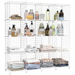 HOMIDEC 16 Cube Bathroom Storage, Multifunctional DIY Wardrobe Storage Organizer Wire Cube Storage Shelf Bookshelf Perfect for Bathroom Kitchen, White