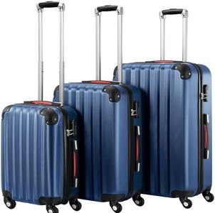 PROVITERA Set 3 Valigie Rigide in ABS, Valigie Rigide M-L-XL Manico Telescopico e 4 Ruote Easy Roll, Lucchetto serratura a codice, Trolley Resistenti da Viaggio, con Bagaglio a Mano (Blu)