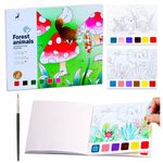 Kidology Water Color Books for Kid, Painting Book with 20 Sheet, 1 Brush, Mini Watercolor Book, Educational Montessori Toy, Gift for Boys Girls, Art & Craft Travel Activity (Forest Animal)
