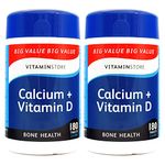 Vitamin Store Calcium + Vitamin D Food Supplement, 180 Tablets per Tub, Pack of 2 Tubs, 6 Months Supply