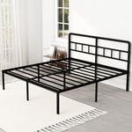 DiaOutro King Size Bed Frame with Headboard, 18 Inch Metal Platform No Box Spring Needed Heavy Duty Steel Slat Mattress Foundation/Easy Assembly/Noise Free/Black