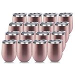 DOMICARE Stainless Steel Wine Tumbler Bulk with Lid, Personalized Rose Gold Insulated Tumblers Set, 12oz Travel Coffee Cups Pack of 16