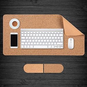 Aelfox Cork & Cork Desk Pad, Eco-Friendly Office Desk Mat Double-Sided Use, Stitched Edges, Extended Large Mouse Pad Desk Accessories (31.5 x 15.7 inches)