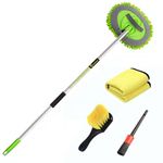 GreatCool Car Wash Brush Kit With Super Long Handle, 2 in 1 Chenille Microfiber Car Wash Mop Cleaning Mitt Suitable for Washing Cars Truck SUV RV Caravans and Household, Scratch Free (Green kit)