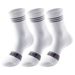 Lalent 3 Pairs Men's Cycling Socks for Mountain Biking, Spinning, Road Cycling & Racing, Compression Breathable Running Trekking Camping Hiking Walking Athletic Crew Socks (White 3Pairs)