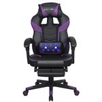 PULUOMIS Video Gaming Chair Massage for Adults with Footrest Computer Desk Chair PU Leather 150° Reclining High Back Support Office chair for Home with Headrest Lumbar Pillow (Purple)