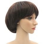 NEWPECK Afro Girls Cosplay Mushroom Wig Short Haircut With Bangs Bob Wig For Black Women (Brown)