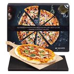 Navaris XL Pizza Stone for Baking - Glazed Square Cordierite Pizza Stone Plate for BBQ Grill Oven with Pizza Peel Shovel and Recipe Book - 38 x 30 cm