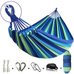 HappyGo Camping Hammock 160cm Canvas Fabric Camping Hamac with Metal Knot Tree Strap Cotton Hammock for Backpacking, Camp, Travel or Beach