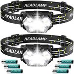 Lsnisni 9 LED Headlamp 2 Pack, 2000 Lumen Super Bright Head Lamp with 6 Modes, IPX5 Waterproof Head Light, Lightweight Head Flashlight for Kids Adults Camping Hiking - 6 AAA Batteries Included