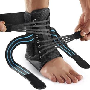 AGPTEK Ankle Brace for Women Men, Adjustable Lace-Up Ankle Support with Removable Splints for Sprained Ankle, Injury Recovery, Ankle Stabilizer Wrap for Basketball Volleyball Sports, Blue, L