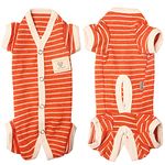 TONY HOBY Female/Male Pet Dog Pajamas Stripes 4 Legged Dog pjs Jumpsuit Soft Cotton Dog Clothes (XL，Orange+White-Boys)