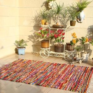 Recycled Chindi Rag Rug - Cotton Rectangle Bohemian Colorful Area Rug - Hand Braided Chindi Rugs- Biodegradable - 3x5 Feet