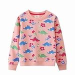 HSTiSan Toddler Girls Cotton Sweatshirt Pullover Sweater Little Kids Long Sleeve Crewneck Tops Tee, Pink Dinosaur/4T