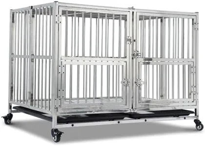 48" Dog Crate Heavy Duty Cage Kennel with Wheels, Full Stainless Steel High Anxiety Indestructible Dog Crate, Sturdy Locks Design, Double Door Small Door Design & Removable Tray Design - Silver