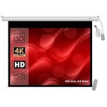 Big VUE 100 Inches Motorized Projector Screen | Electric Projection Screen | Home Theatre Screen | W/Remote Control (100 Inch, 4:3 Ratio)