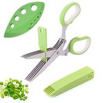 DRERIO Herb Scissors Multipurpose 5 Blade Scissors Kitchen Chopping Scissors Heavy Kitchen Herb Shears Food Scissors Stainless Steel Kitchen Gadgets for Vegetables,Herb,Paper,Basil, documents(Green)