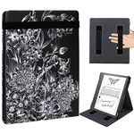 WALNEW Flip Case for 10.2-inch Kindle Scribe 2022 Released, Two Hand Straps and Vertical Multi-Viewing Stand Cover with Auto Wake/Sleep for 10.2” Amazon Kindle Scribe E-Reader (Black Flowers)