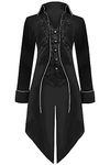 Halloween Mens Medieval Victorian Tailcoat Vampire Costumes, Vintage Gothic Frock Coat Velvet Steampunk Jacket(Black XL)